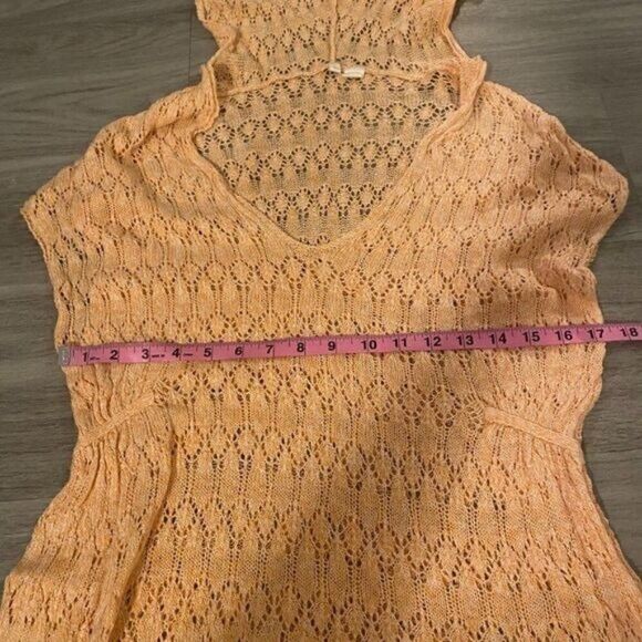 Moth Anthropologie peach linen blend crochet sleeveless hooded pullover top sz M - Picture 6 of 8